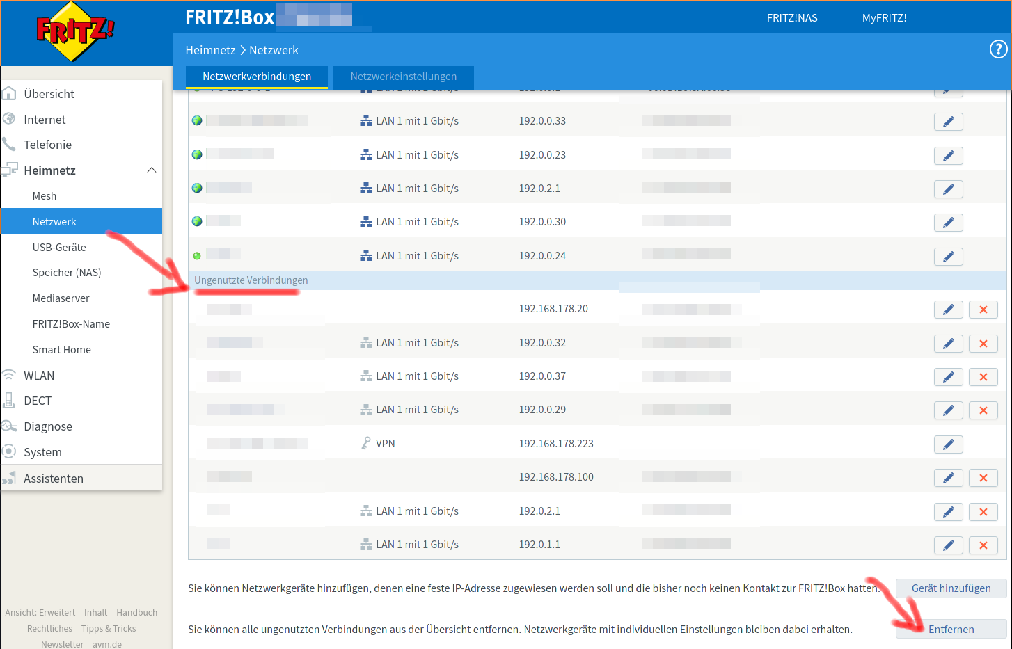 screenshot of the FritzBox web interface